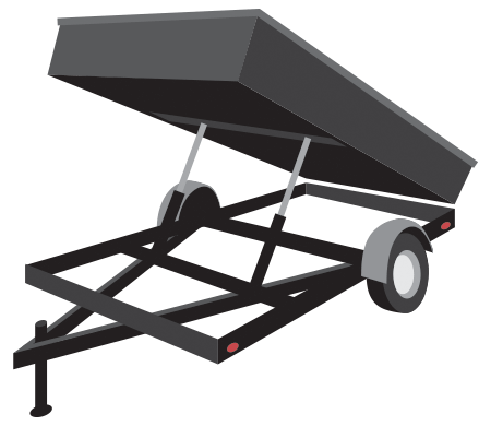 Flatbed trailer with partial sides and hydraulic lift. Used for carting and dumping materials such as gravel, dirt, yard debris, and basically anything else you can possibly think of.