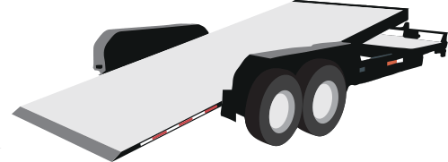 This trailer is used for hauling cars and other vehicles and has a tilting deck for ease of loading and unloading.