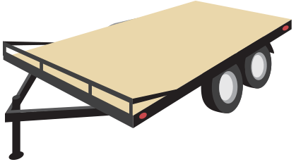 Flat, open trailer generally used for heavy hauling that’s designed with the wheels underneath the deck of the trailer to allow for the maximum possible loading width.
